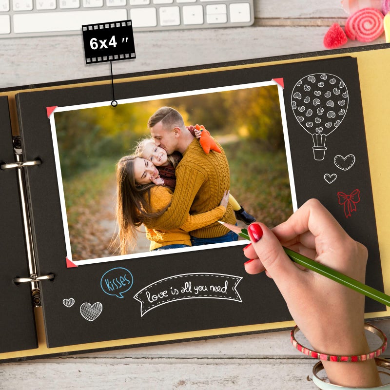 Firbon Scrapbook Firbon Handmade DIY Family Photo Albums Couples Memory Book Black Page Scrap Book for Anniversary, Christmas, Valentine's Day, Birthday (Black) - Image 4